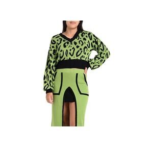 Carmen Steffens lime green animal leopard print sweater size small
